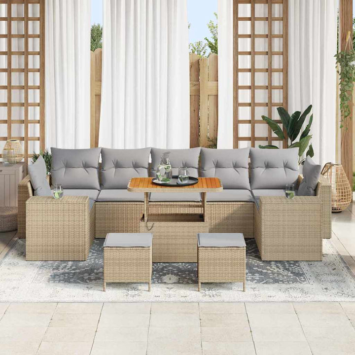 Havesofa Sæt med pude 10 pcs Beige polyrattan