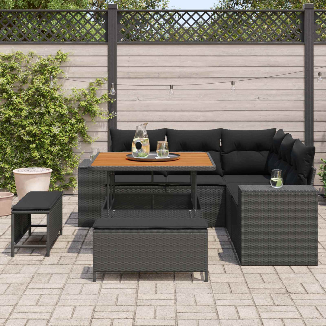 Havesofa Sæt med pude 8 pcs Sort polyrattan