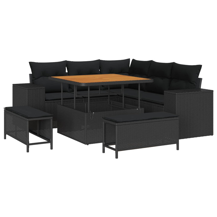 Havesofa Sæt med pude 8 pcs Sort polyrattan