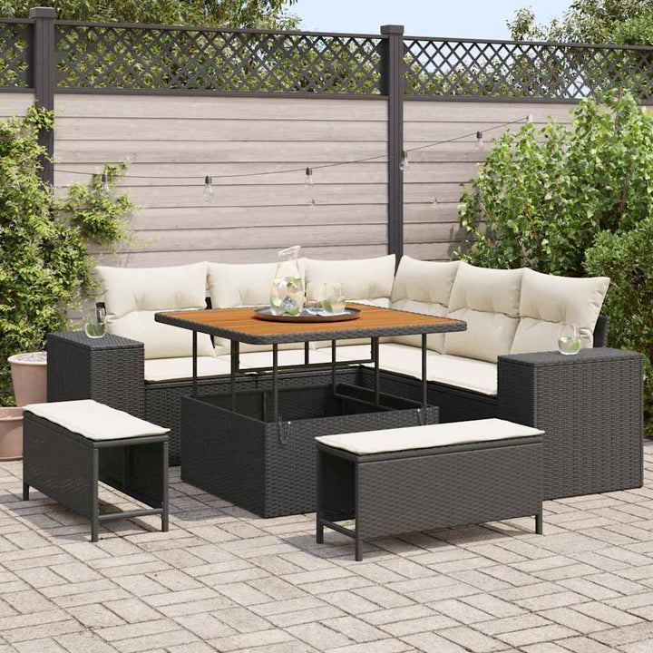 Havesofa Sæt 8 stk. Sort polyrattan