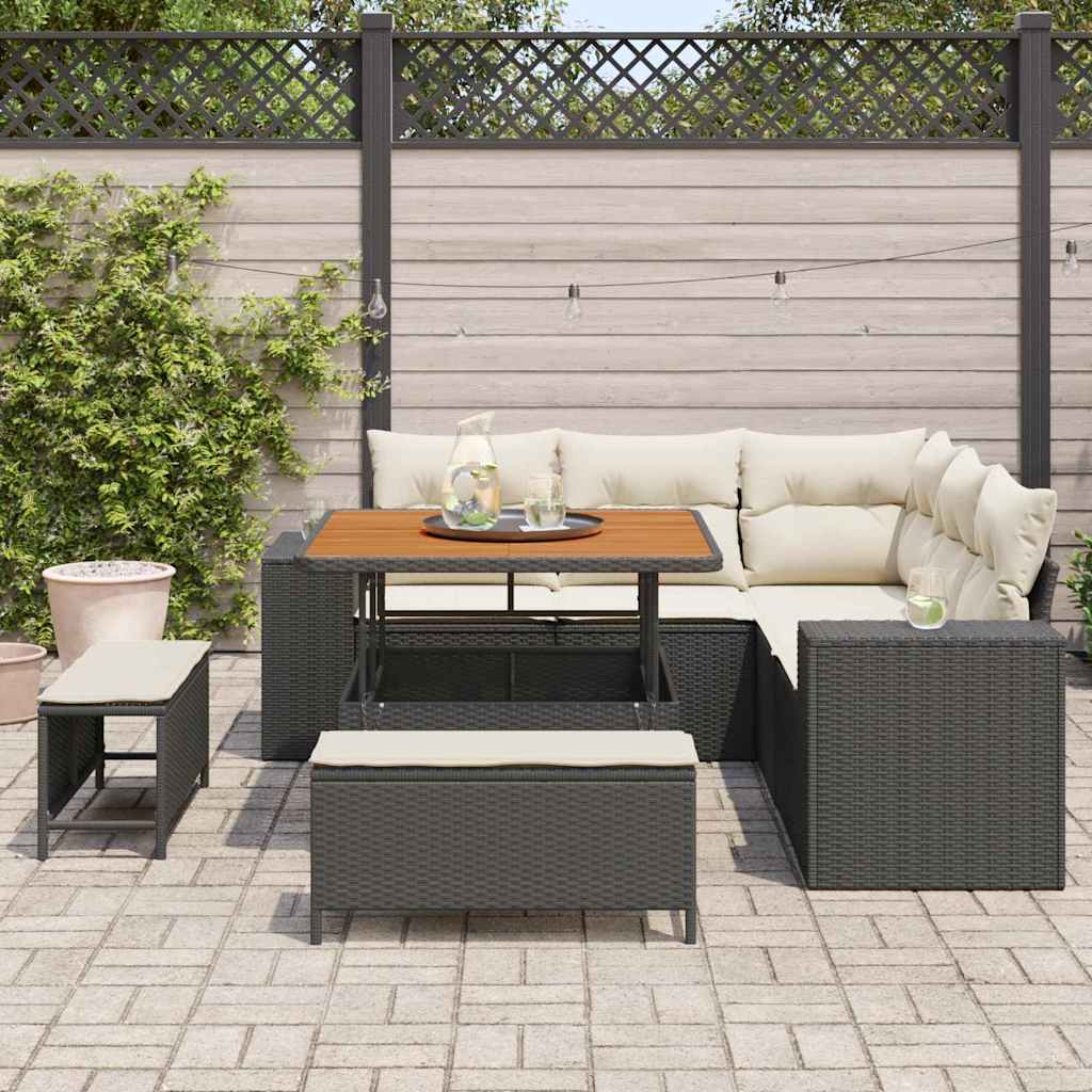 Havesofa Sæt 8 stk. Sort polyrattan