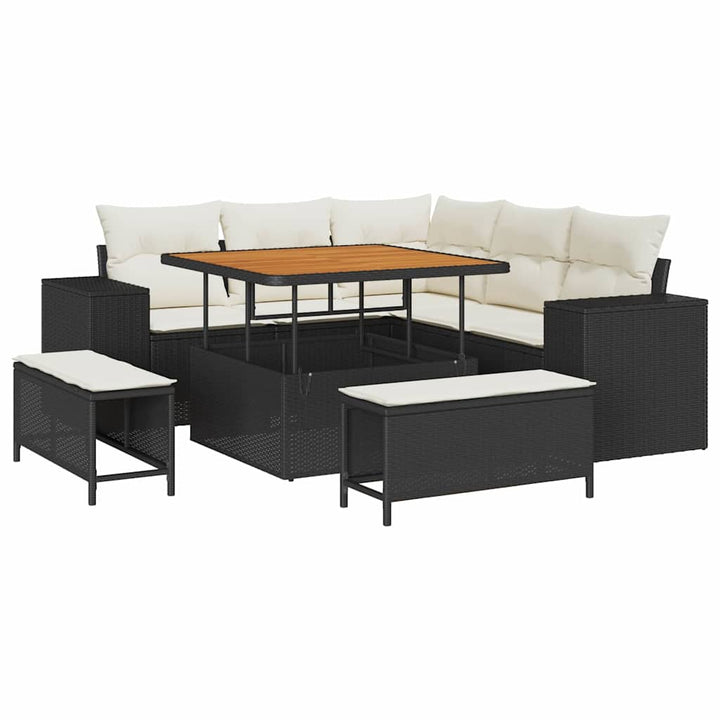 Havesofa Sæt 8 stk. Sort polyrattan