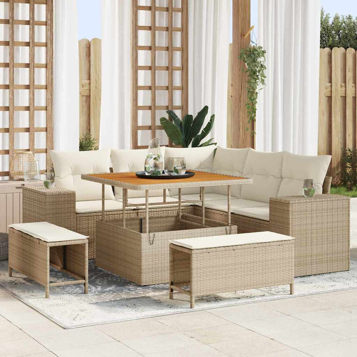 Havesofa Sæt med pude 8 pcs Beige polyrattan