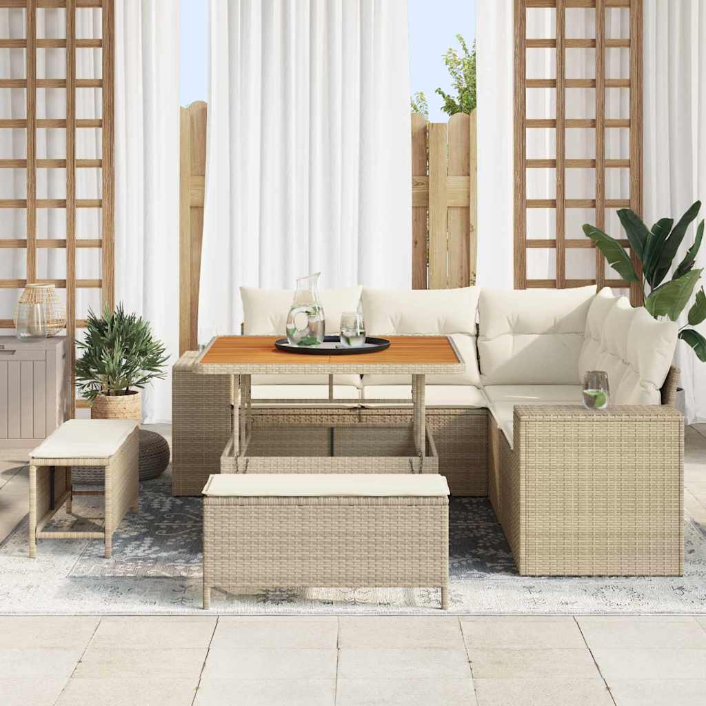 Havesofa Sæt med pude 8 pcs Beige polyrattan