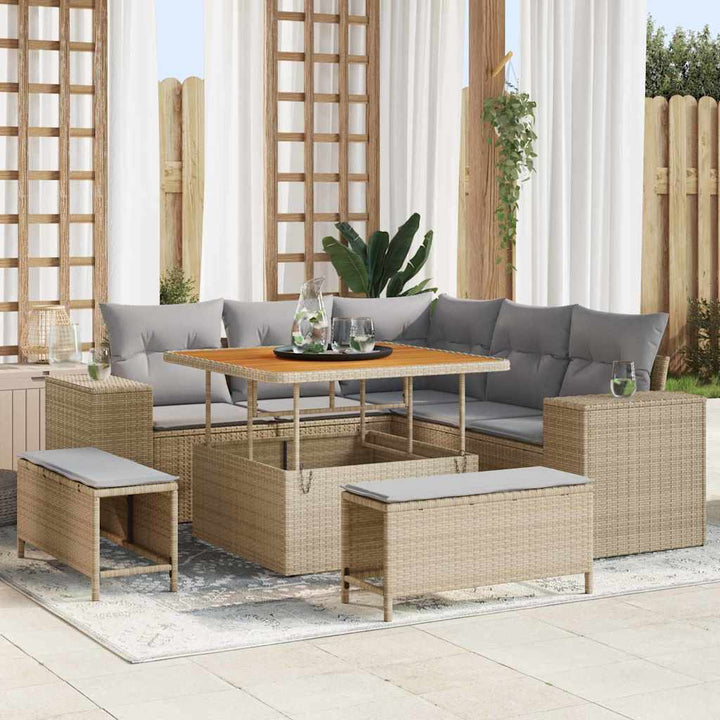 Havesofa Sæt med pude 8 pcs Beige polyrattan