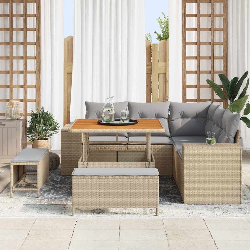Havesofa Sæt med pude 8 pcs Beige polyrattan