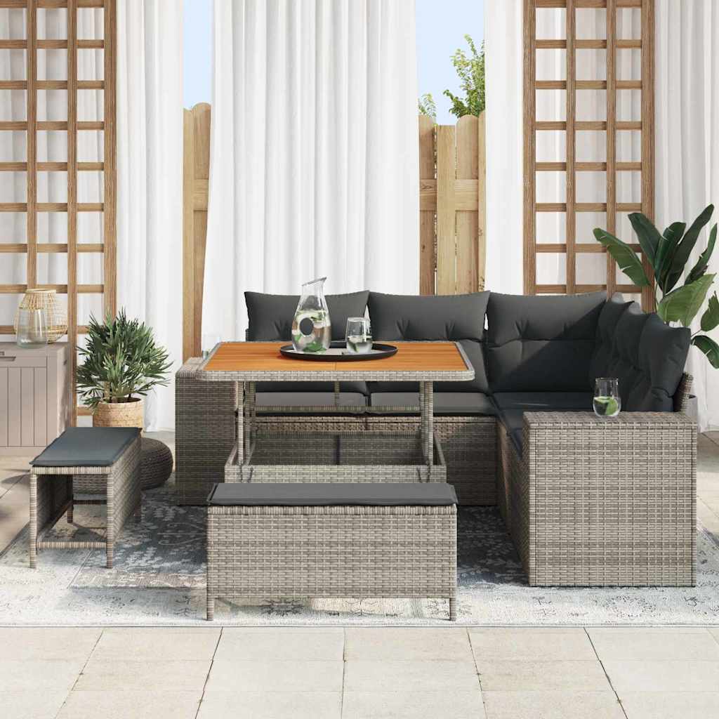 Havesofa Sæt med pude 8 pcs Grå polyrattan
