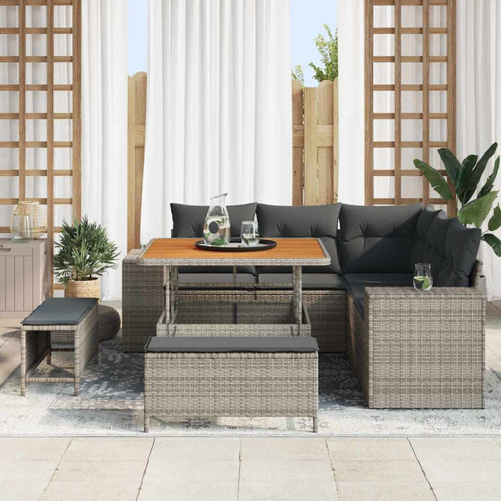 Havesofa Sæt med pude 8 pcs Grå polyrattan