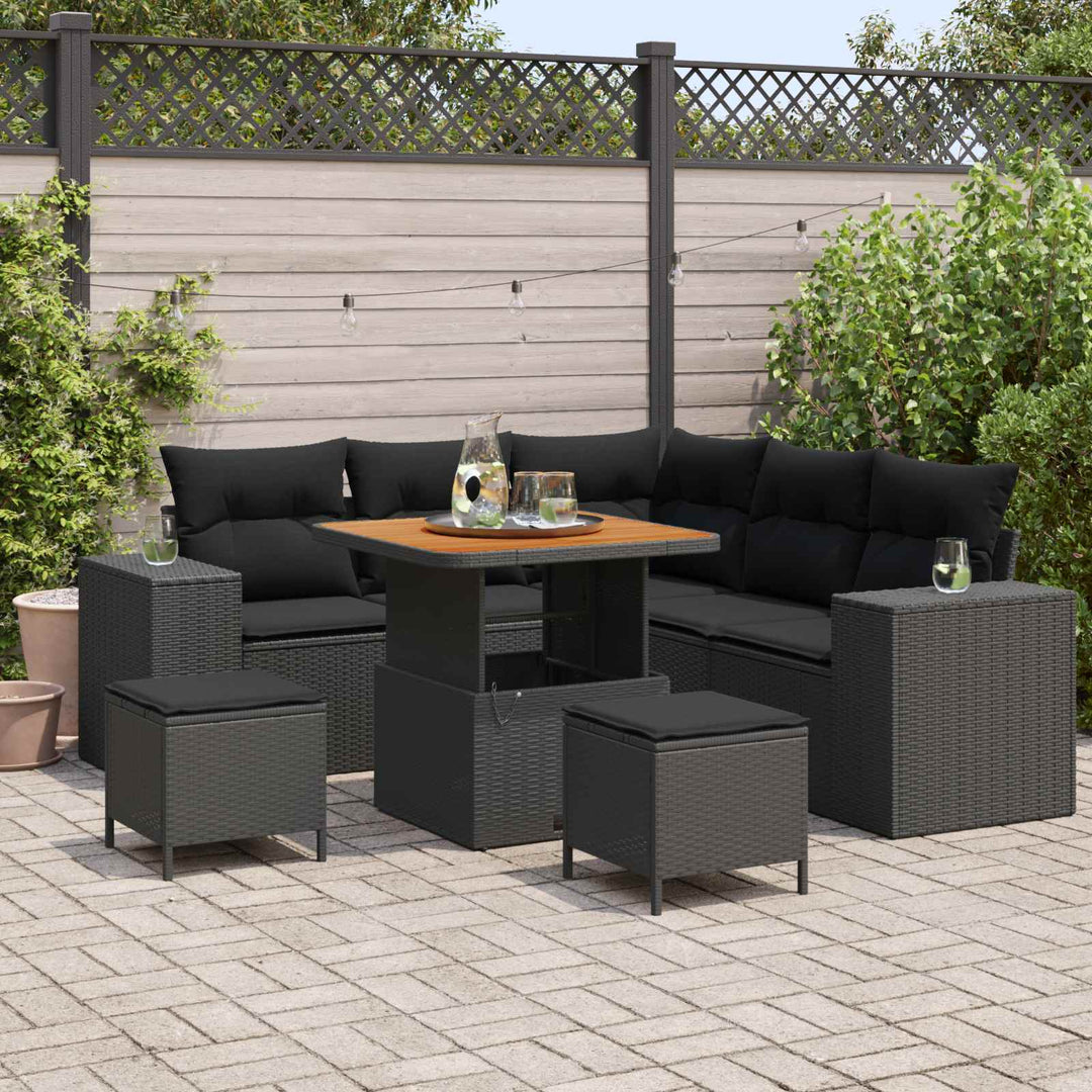 Havesofa Sæt med pude 8 pcs Sort polyrattan