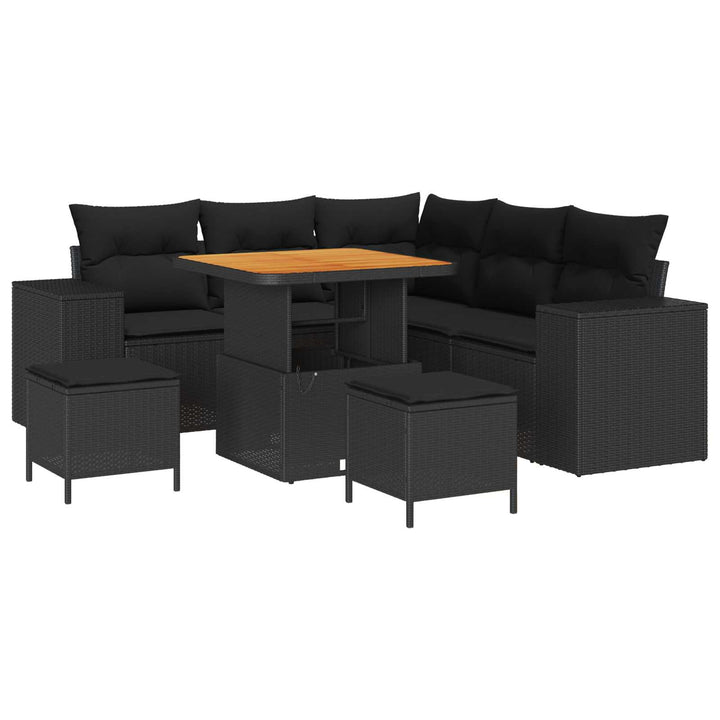 Havesofa Sæt med pude 8 pcs Sort polyrattan