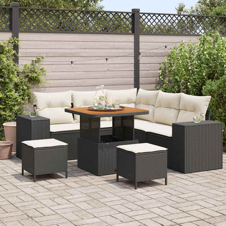 Havesofa Sæt 8 stk. Sort polyrattan
