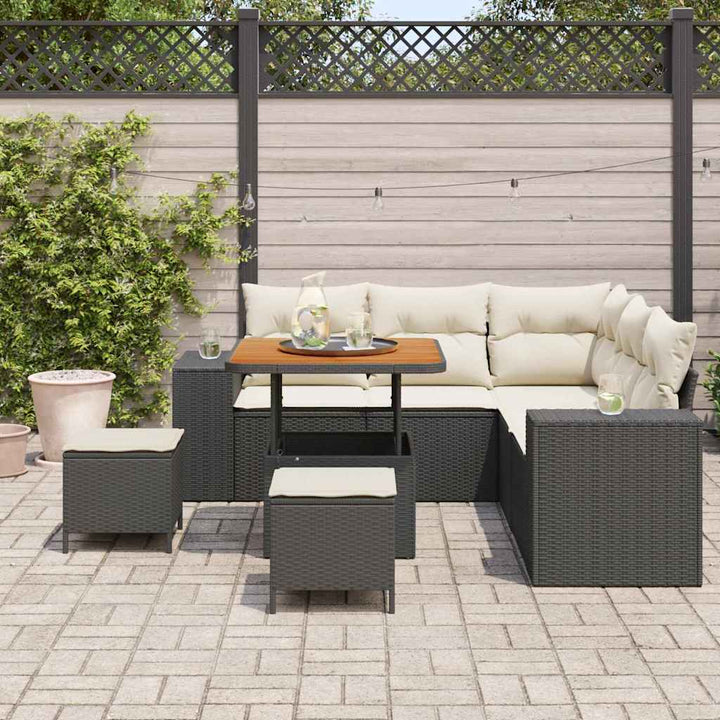 Havesofa Sæt 8 stk. Sort polyrattan