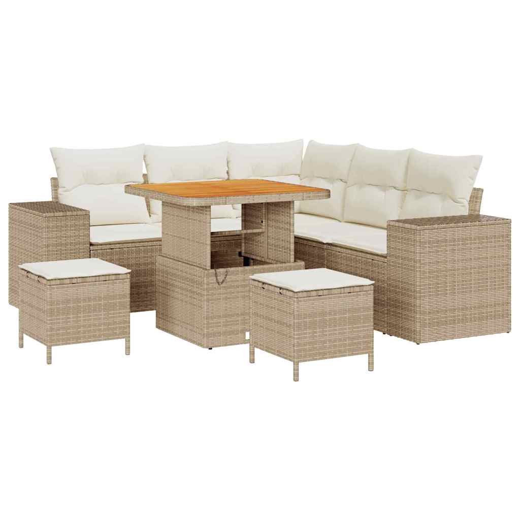 Havesofa Sæt med pude 8 pcs Beige polyrattan