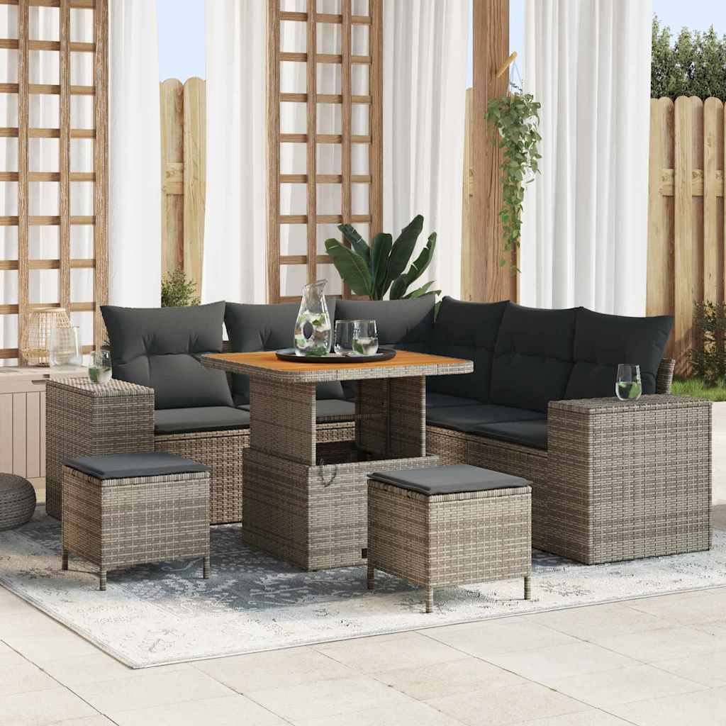 Havesofa Sæt med pude 8 pcs Grå polyrattan