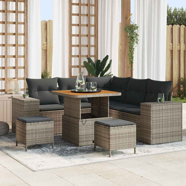 Havesofa Sæt med pude 8 pcs Grå polyrattan