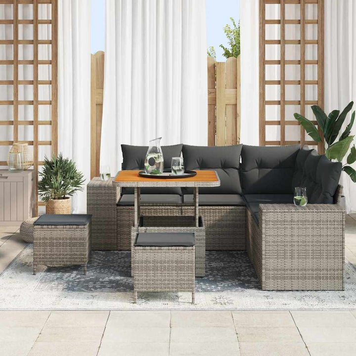 Havesofa Sæt med pude 8 pcs Grå polyrattan