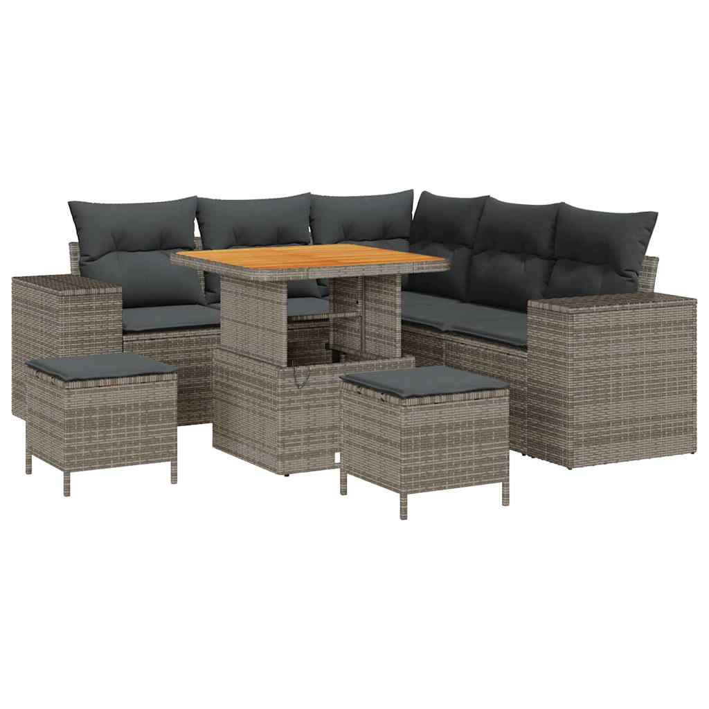 Havesofa Sæt med pude 8 pcs Grå polyrattan