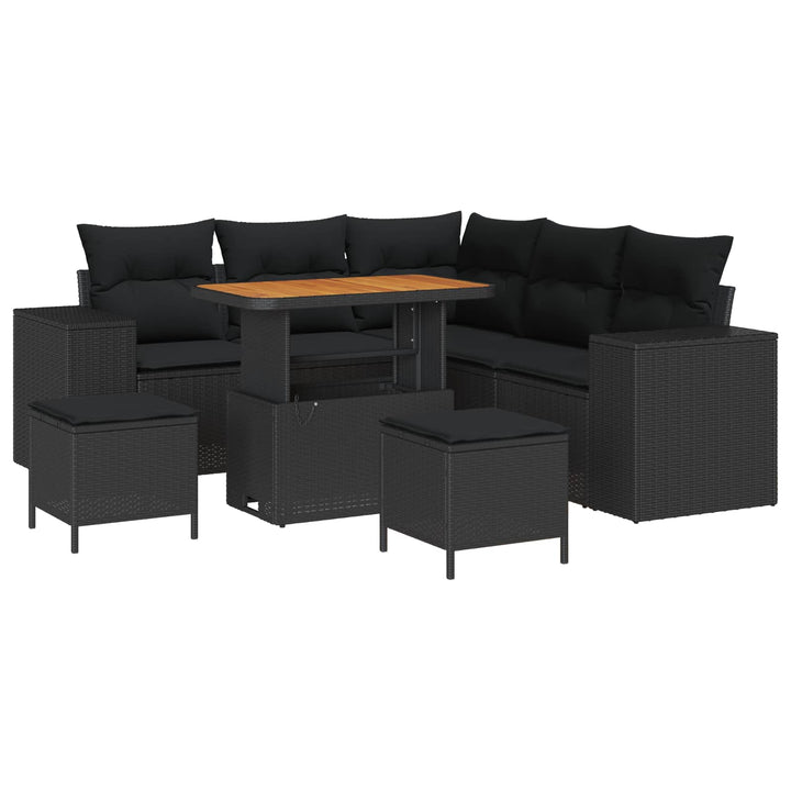 Havesofa Sæt 8 stk. Sort polyrattan