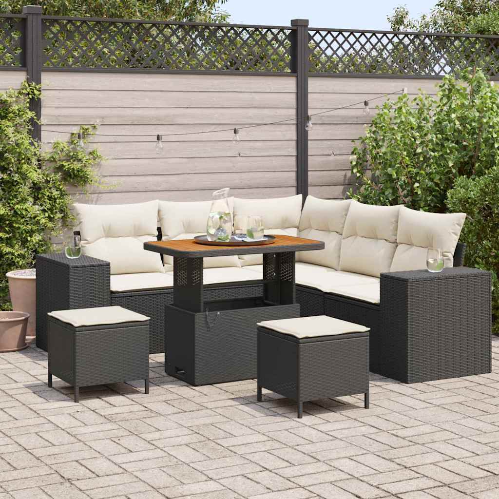 Havesofa Sæt 8 stk. Sort polyrattan