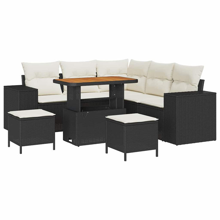 Havesofa Sæt 8 stk. Sort polyrattan
