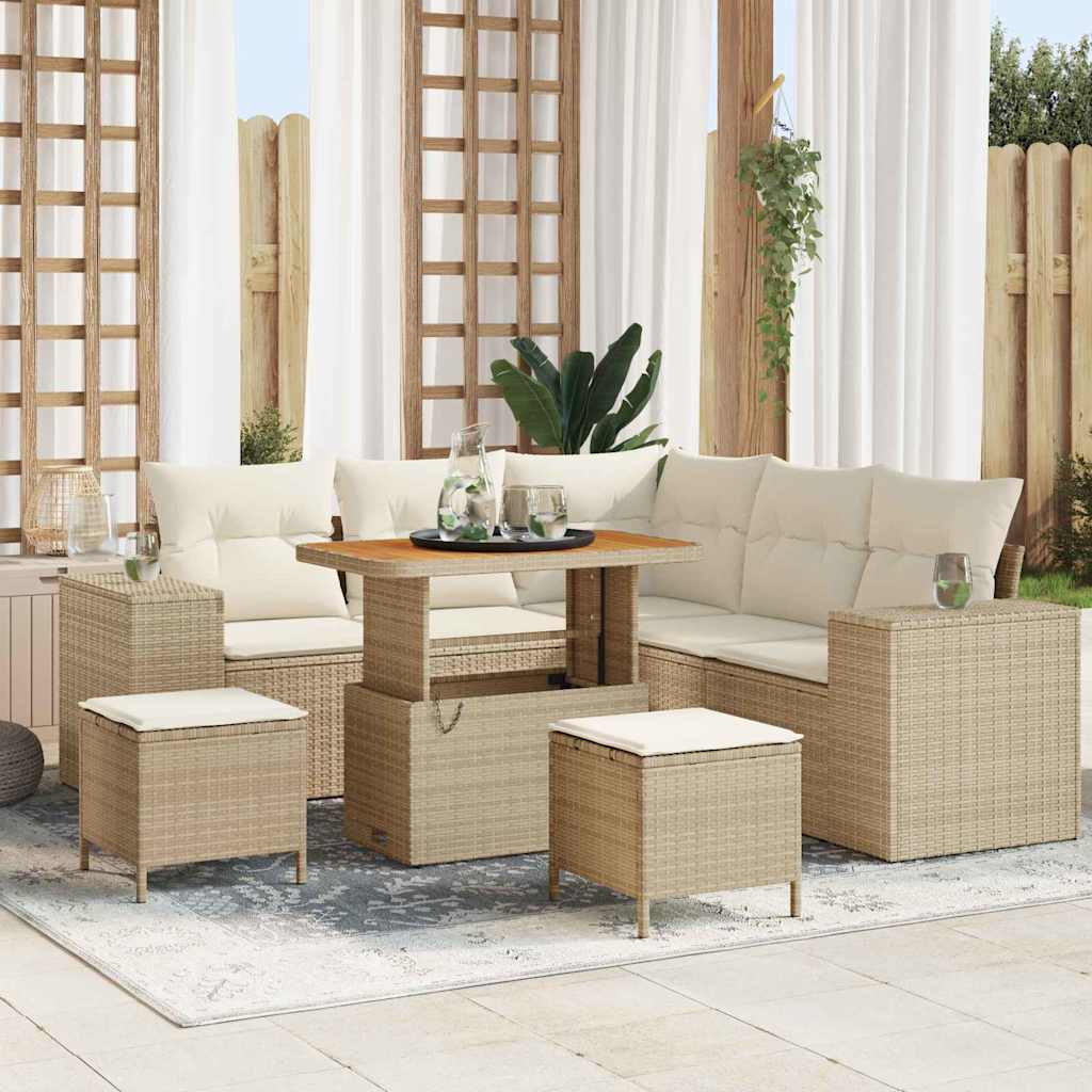 Havesofa Sæt med pude 8 pcs Beige polyrattan