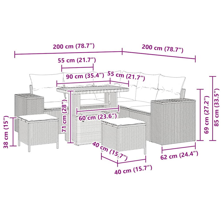 Havesofa Sæt med pude 8 pcs Beige polyrattan