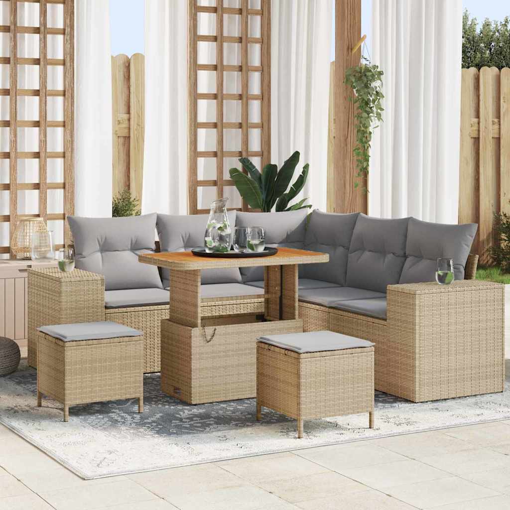 Havesofa Sæt med pude 8 pcs Beige polyrattan