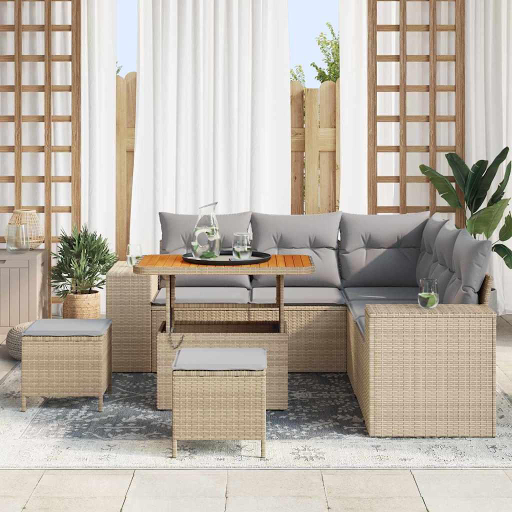 Havesofa Sæt med pude 8 pcs Beige polyrattan