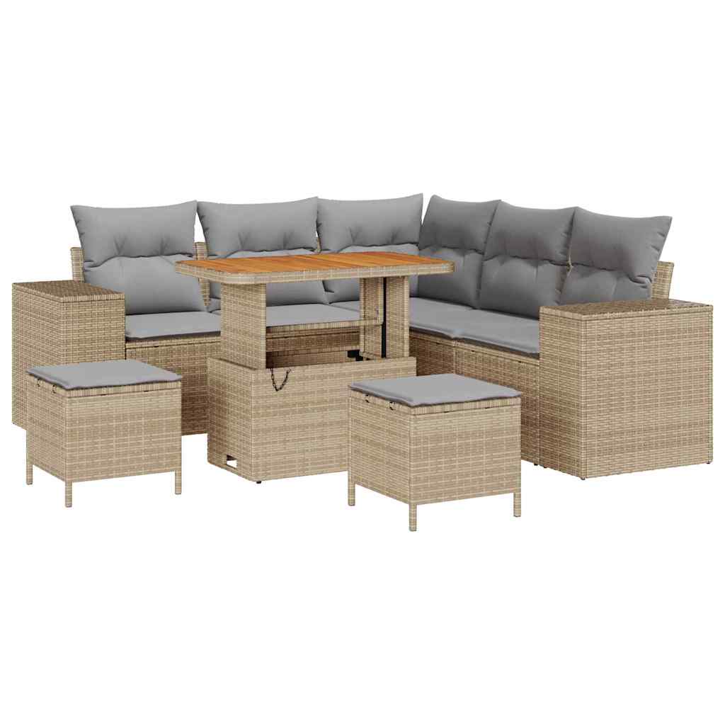 Havesofa Sæt med pude 8 pcs Beige polyrattan