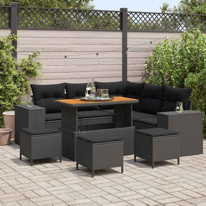 Havesofa Sæt 9 stk. Sort polyrattan