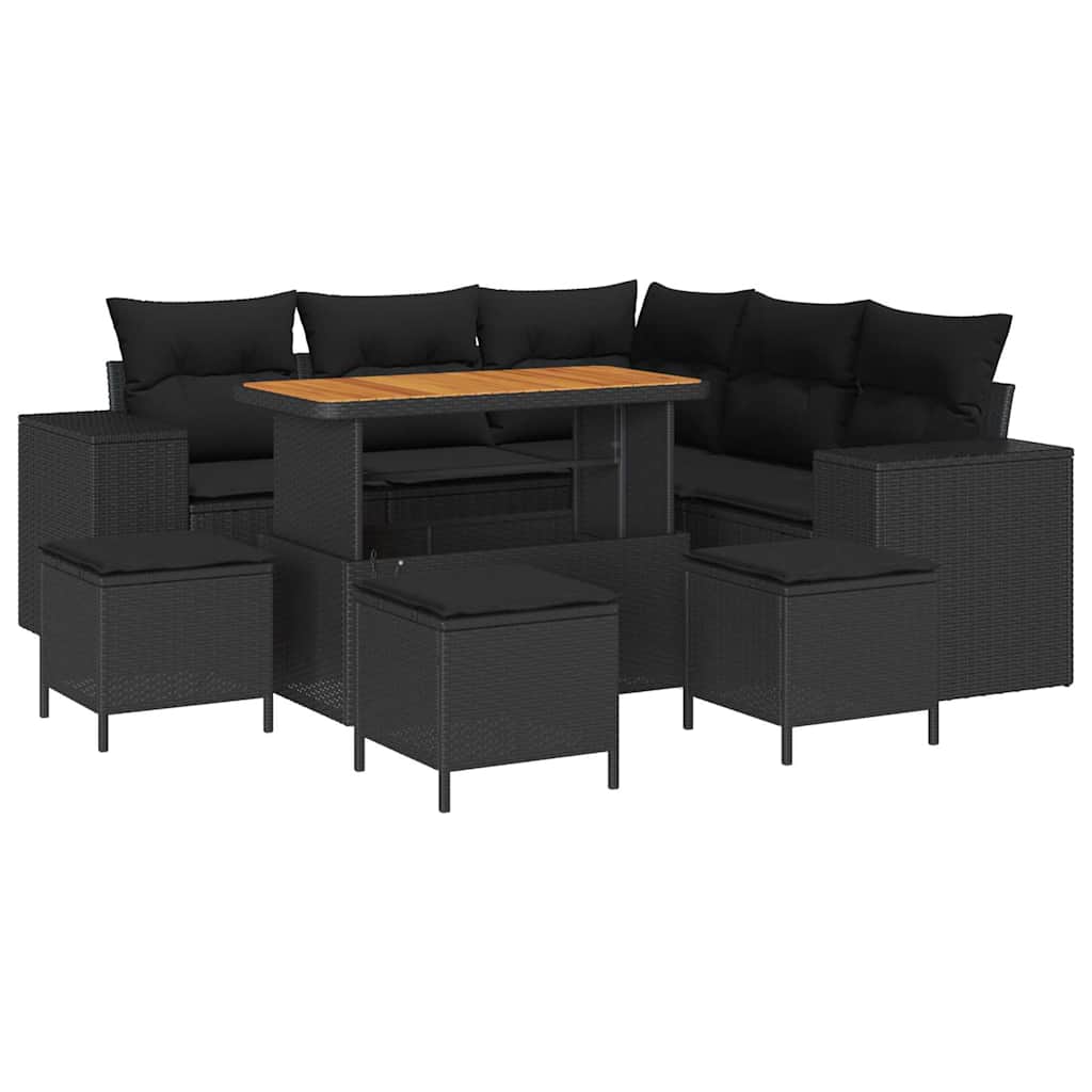 Havesofa Sæt 9 stk. Sort polyrattan