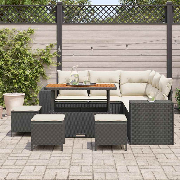 Havesofa Sæt 9 stk. Sort polyrattan