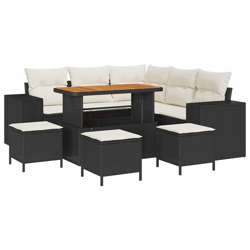 Havesofa Sæt 9 stk. Sort polyrattan