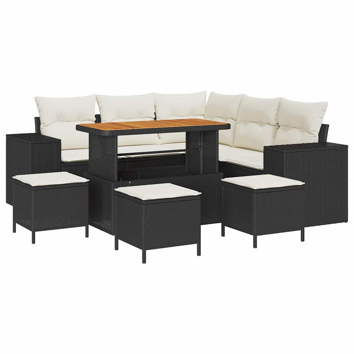 Havesofa Sæt 9 stk. Sort polyrattan