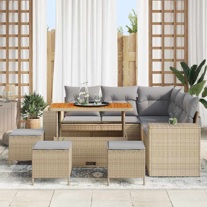 Havesofa Sæt 9 stk. Beige polyrattan