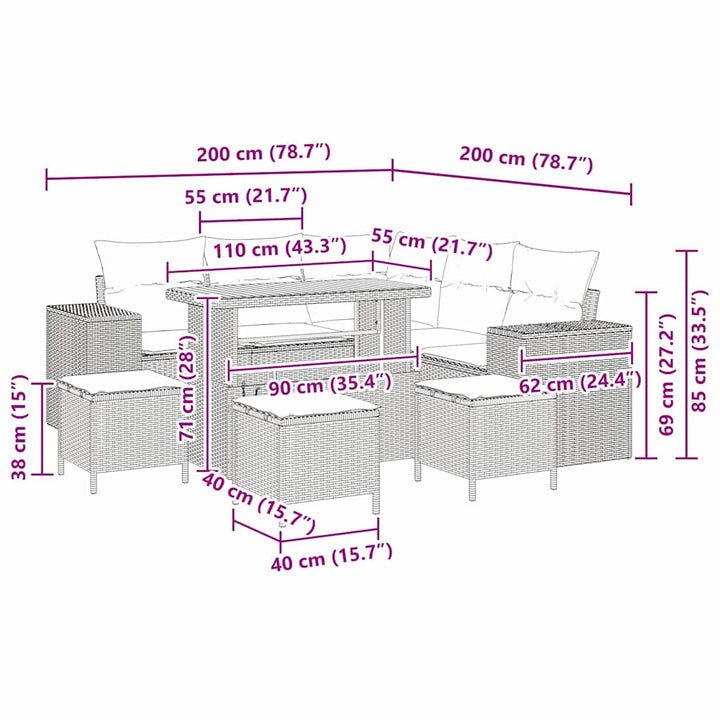 Havesofa Sæt 9 stk. Beige polyrattan
