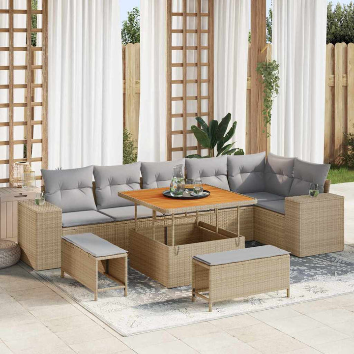 Havesofa Sæt 9 pcs Beige polyrattan