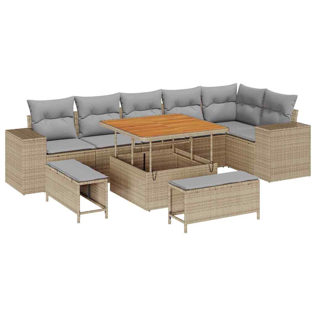 Havesofa Sæt 9 stk. Beige polyrattan