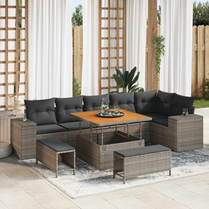 Havesofa Sæt med pude 9 pcs Grå polyrattan