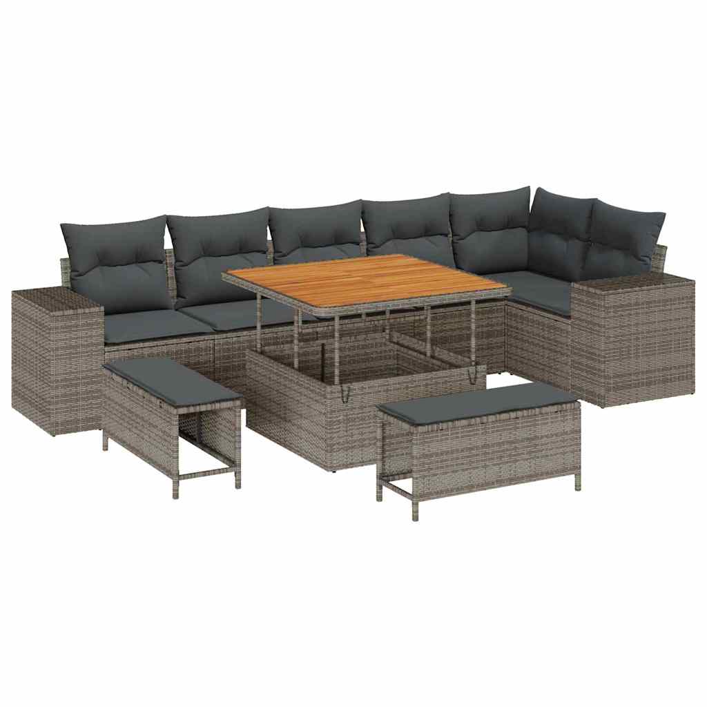 Havesofa Sæt 9 stk. Grå polyrattan