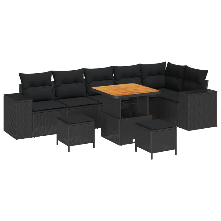 Havesofa Sæt 9 stk. Sort polyrattan