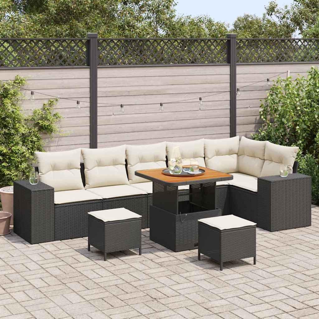 Havesofa Sæt 9 stk. Sort polyrattan