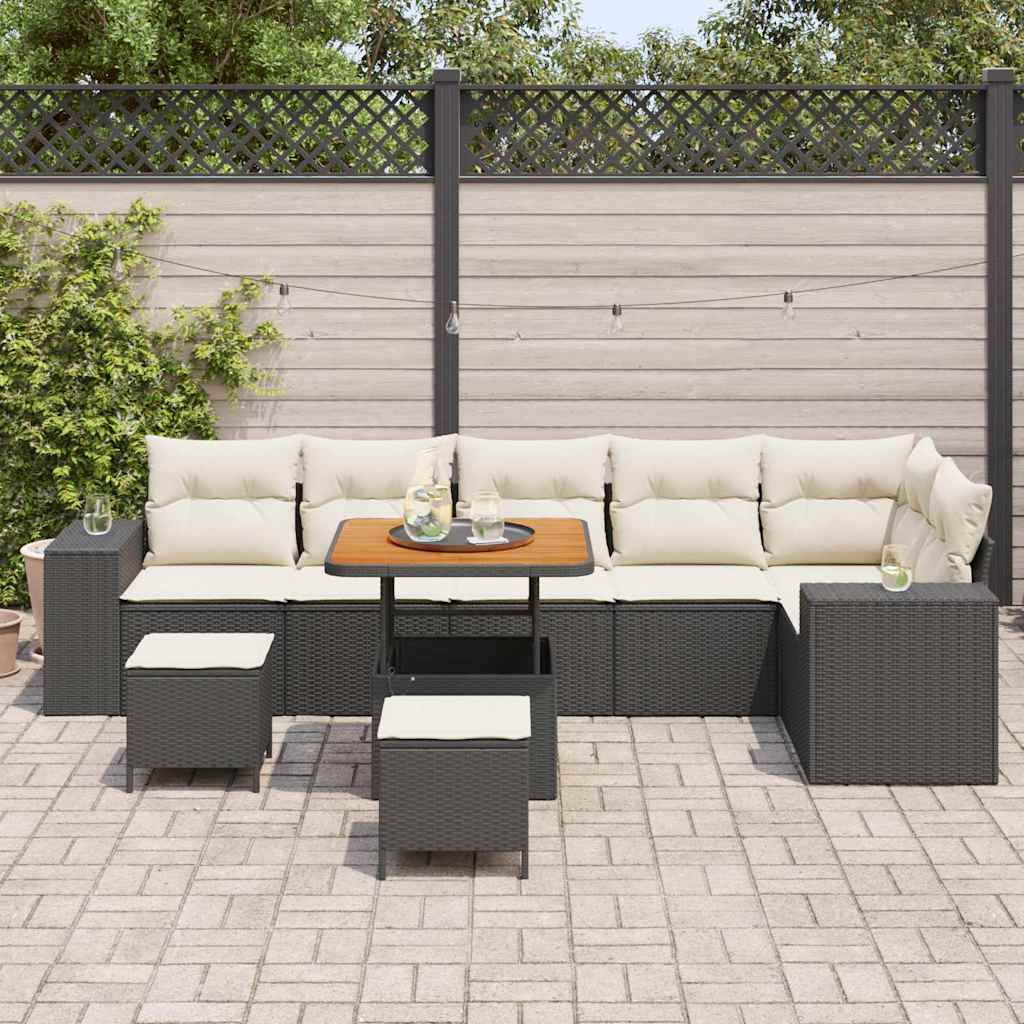 Havesofa Sæt 9 stk. Sort polyrattan