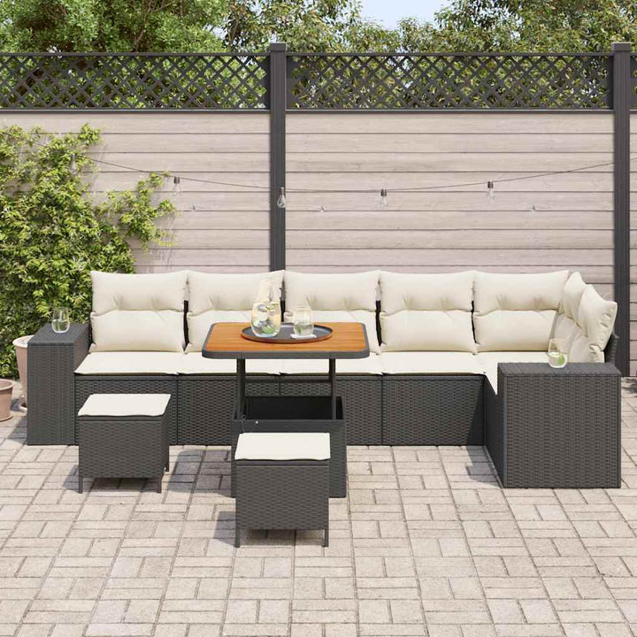 Havesofa Sæt med pude 9 pcs Sort polyrattan