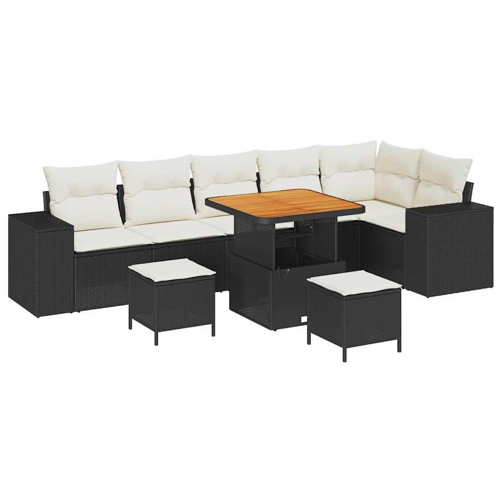 Havesofa Sæt 9 stk. Sort polyrattan