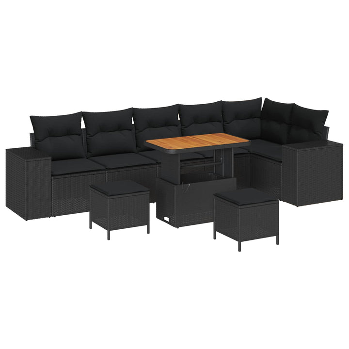 Havesofa Sæt med pude 9 pcs Sort polyrattan