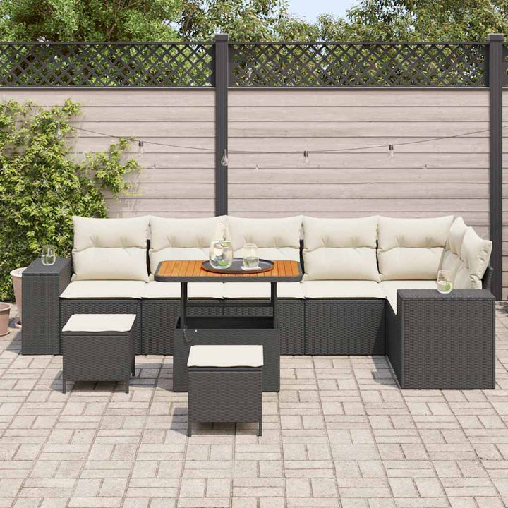 Havesofa Sæt med pude 9 pcs Sort polyrattan