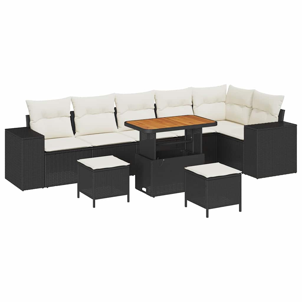 Havesofa Sæt 9 stk. Sort polyrattan