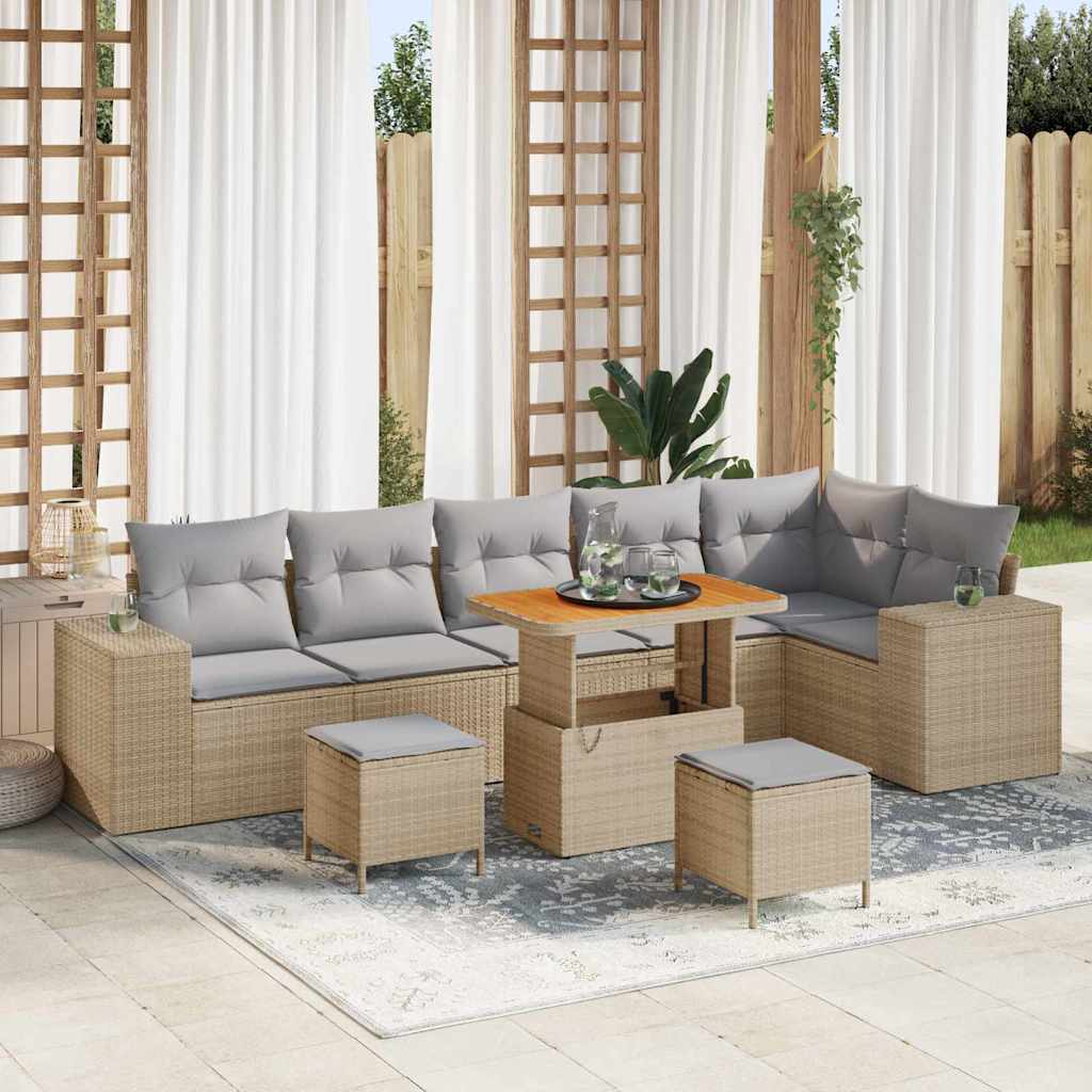 Havesofa Sæt 9 stk. Beige polyrattan