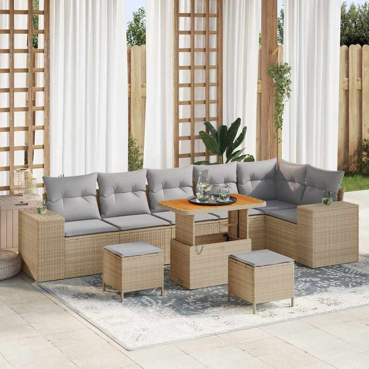 Havesofa Sæt med pude 9 pcs Beige polyrattan